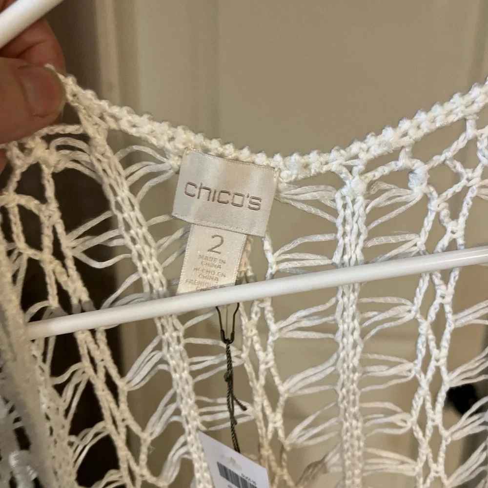 Chico's Cream Crochet Fringe Vest